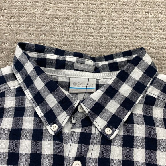 Columbia Shirt Men Large L Black White Gray Checkered Button Down Short Sleeves - Picture 4 of 13